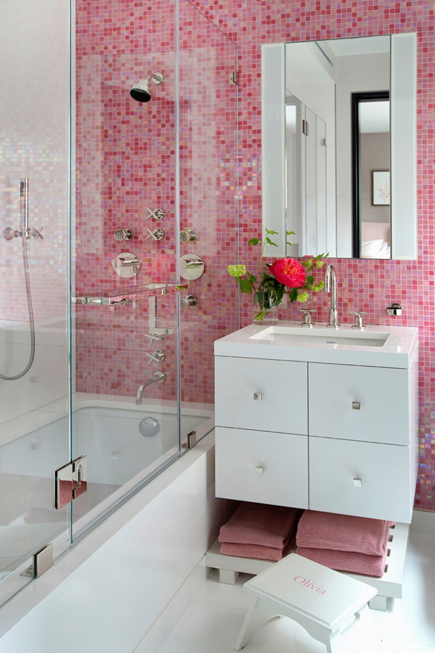 , phòng tắm màu hồng ngọt ngào dành cho cô nàng sành điệu