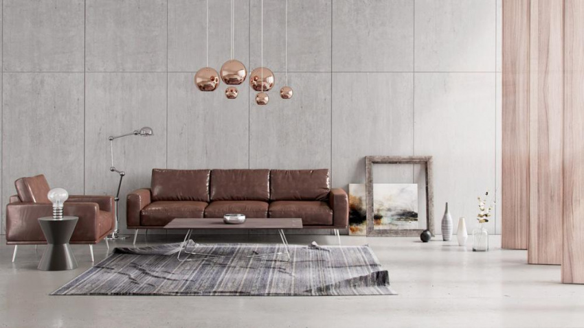 Ý tưởng trang trí phòng khách chẳng bao giờ lỗi mốt với sofa màu nâu