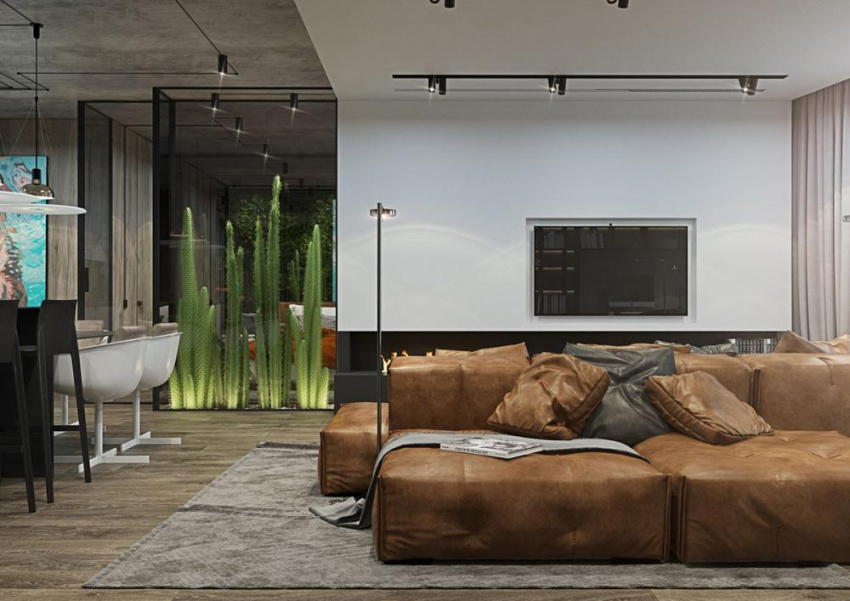 , ý tưởng trang trí phòng khách chẳng bao giờ lỗi mốt với sofa màu nâu
