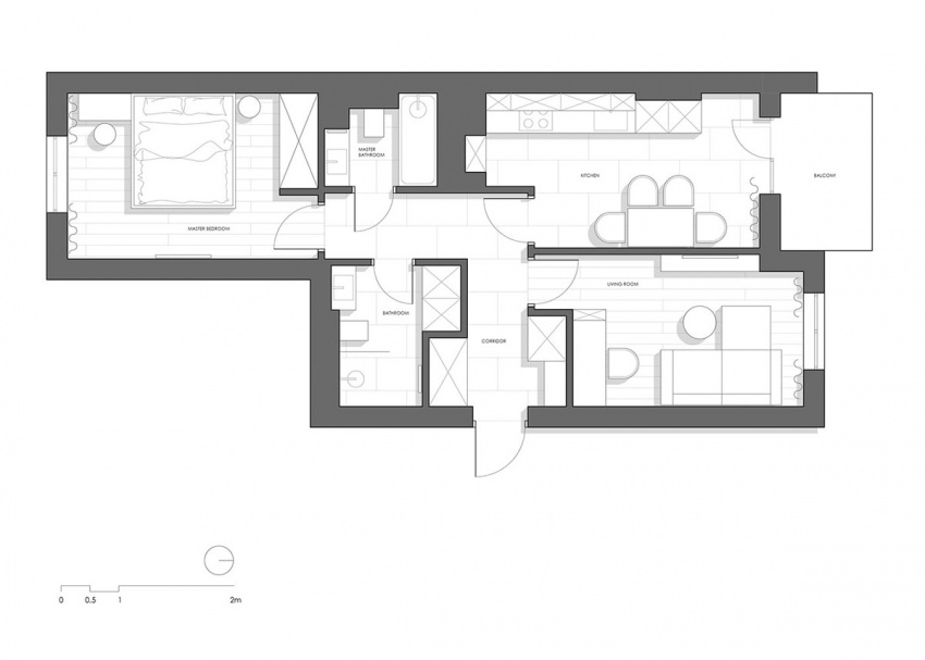 , sắc xám - đen - nâu nhạt kết hợp hoàn hảo trong căn hộ 60m2
