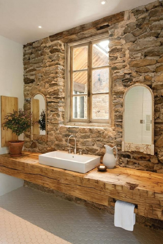 , gỗ nguyên thủy mang vẻ đẹp thiên nhiên vào phòng tắm