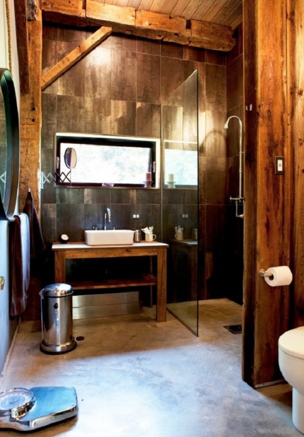 , gỗ nguyên thủy mang vẻ đẹp thiên nhiên vào phòng tắm