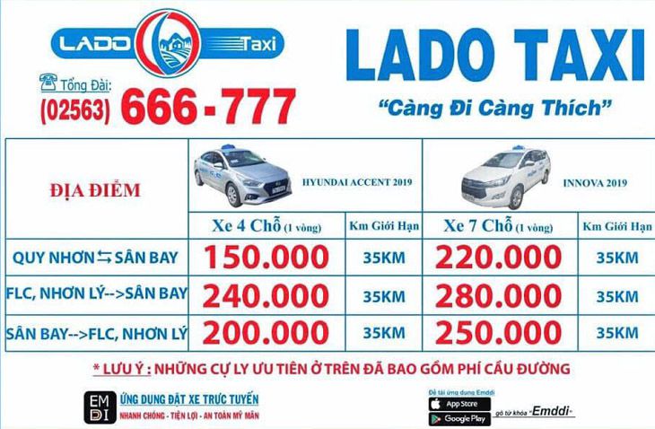 tổng hợp số điện thoại, bảng giá các hãng xe taxi quy nhơn