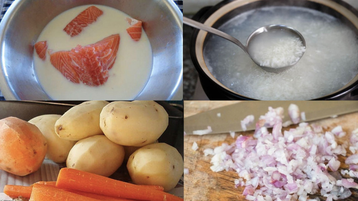 bữa sáng, món cháo, bật mí cách nấu cháo cá hồi khoai tây dinh dưỡng cho bé