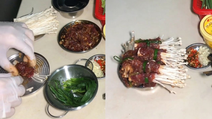 bữa tối, món nướng, cách làm thịt bò cuộn nấm kim châm áp chảo thơm lừng