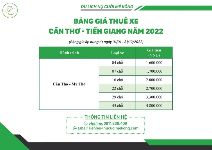 Thuê xe Cần Thơ Tiền Giang giá rẻ – Xe 4, 7, 16, 22 chỗ (2022)