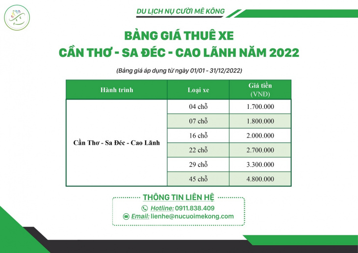 Thuê xe Cần Thơ Đồng Tháp giá rẻ – Xe 4, 7, 16, 22, 29, 45 chỗ (2022)