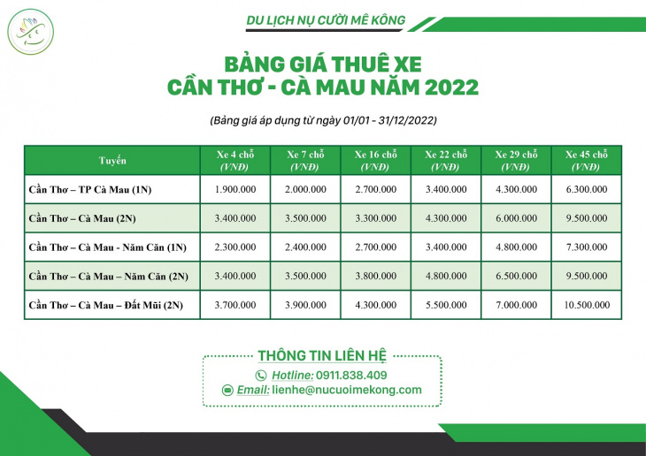 Thuê xe Cần Thơ đi Cà Mau giá rẻ – Xe 4, 7, 16, 22, 29, 45 chỗ (2022)