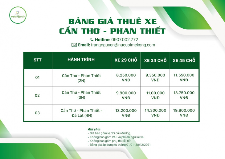 Thuê xe Cần Thơ đi Phan Thiết – Xe 4, 7, 16, 22, 29, 34, 45 chỗ (2021)