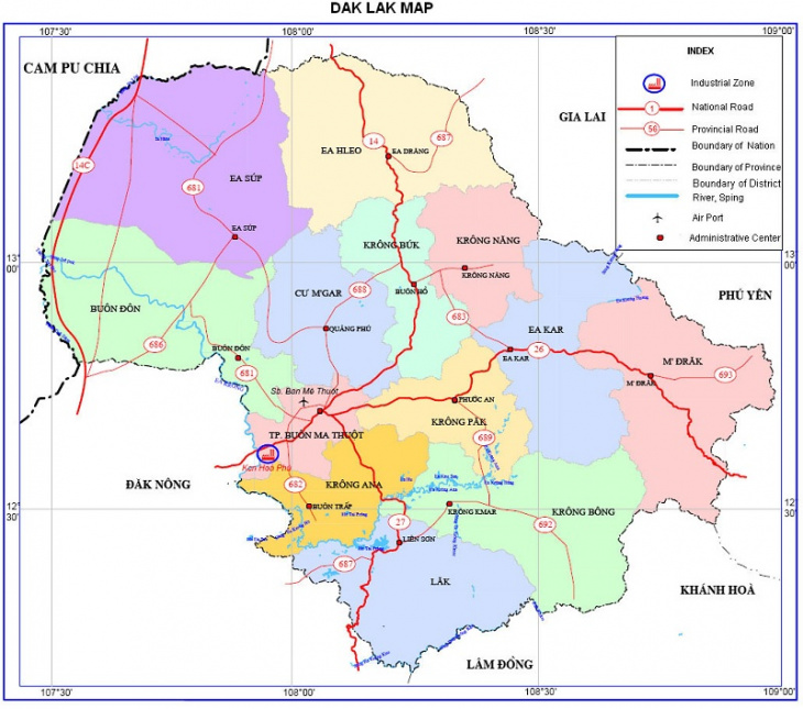 Bản đồ du lịch và hành chính tỉnh Đắk Lắk nhiều người xem nhất
