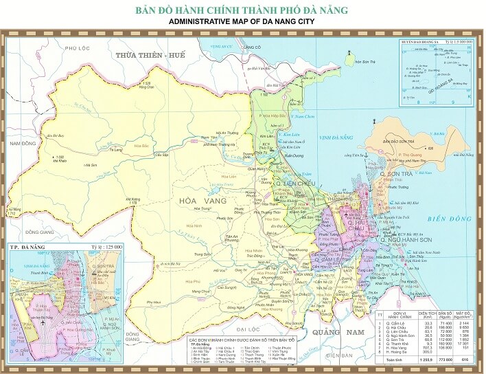 Bản đồ du lịch và hành chính tỉnh Đà Nẵng (TP) nhiều địa điểm nhất