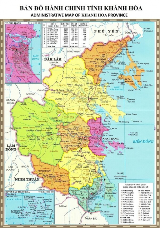 Bản đồ du lịch và hành chính tỉnh Khánh Hòa online đầy đủ nhất