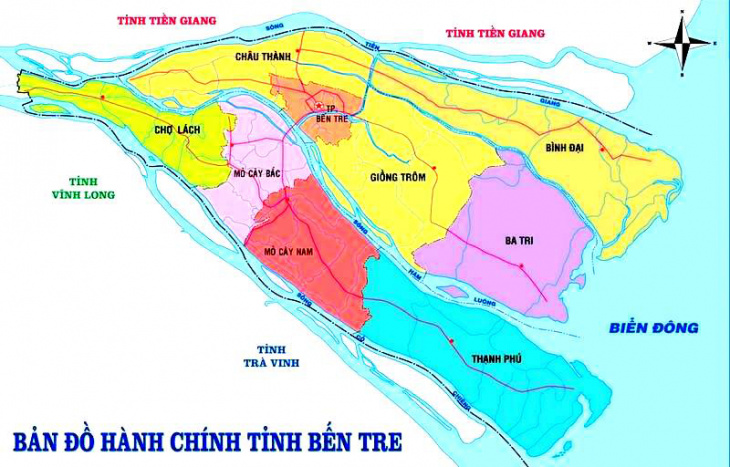 Bản đồ du lịch và hành chính tỉnh Bến Tre online chính xác nhất