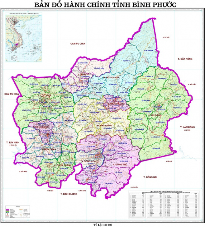 Bản đồ du lịch và hành chính tỉnh Bình Phước đầy đủ và chính xác nhất