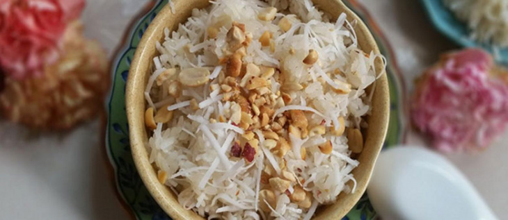 ẩm thực, chia sẻ cách nấu xôi dừa bằng nồi cơm điện