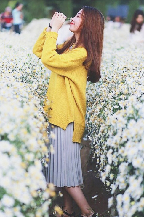 chụp ảnh, 10 cách phối đồ cực cool cho các cô gái khi chụp ảnh với hoa cúc họa mi