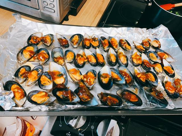 mussels, nướng mỡ hành, phi mỡ hành, vẹm nướng mỡ hành, vẹm nướng mỡ hành (mussels)