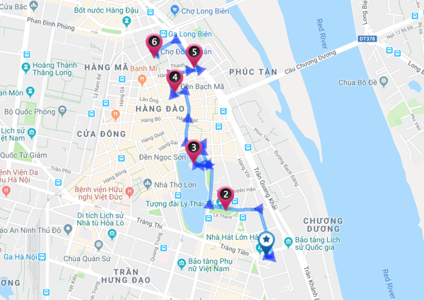 en, map of hanoi old quarter walking tour