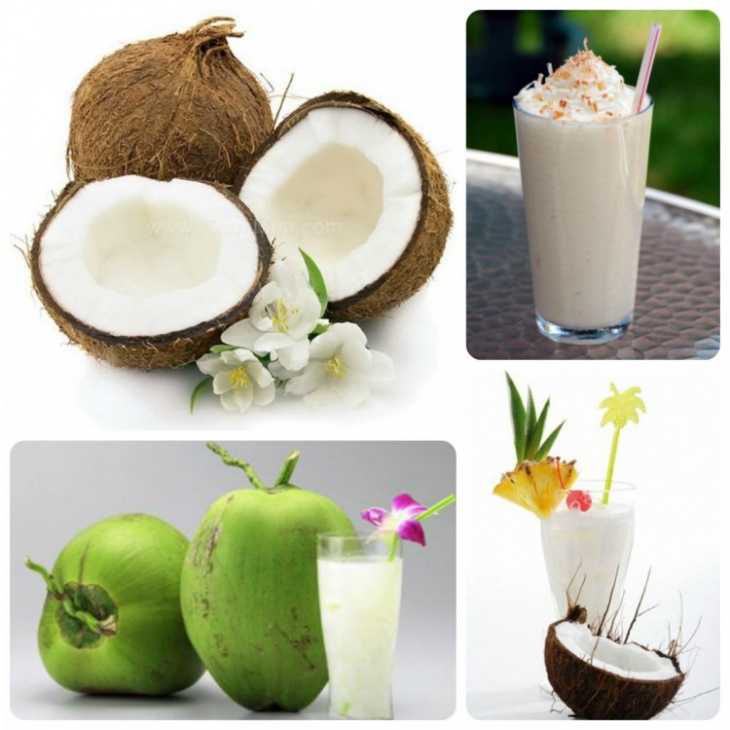 nước dừa xiêm, sinh tố dừa, trái dừa, ứa nước miếng với cách làm sinh tố dừa thơm ngon kích thích tuyệt vời
