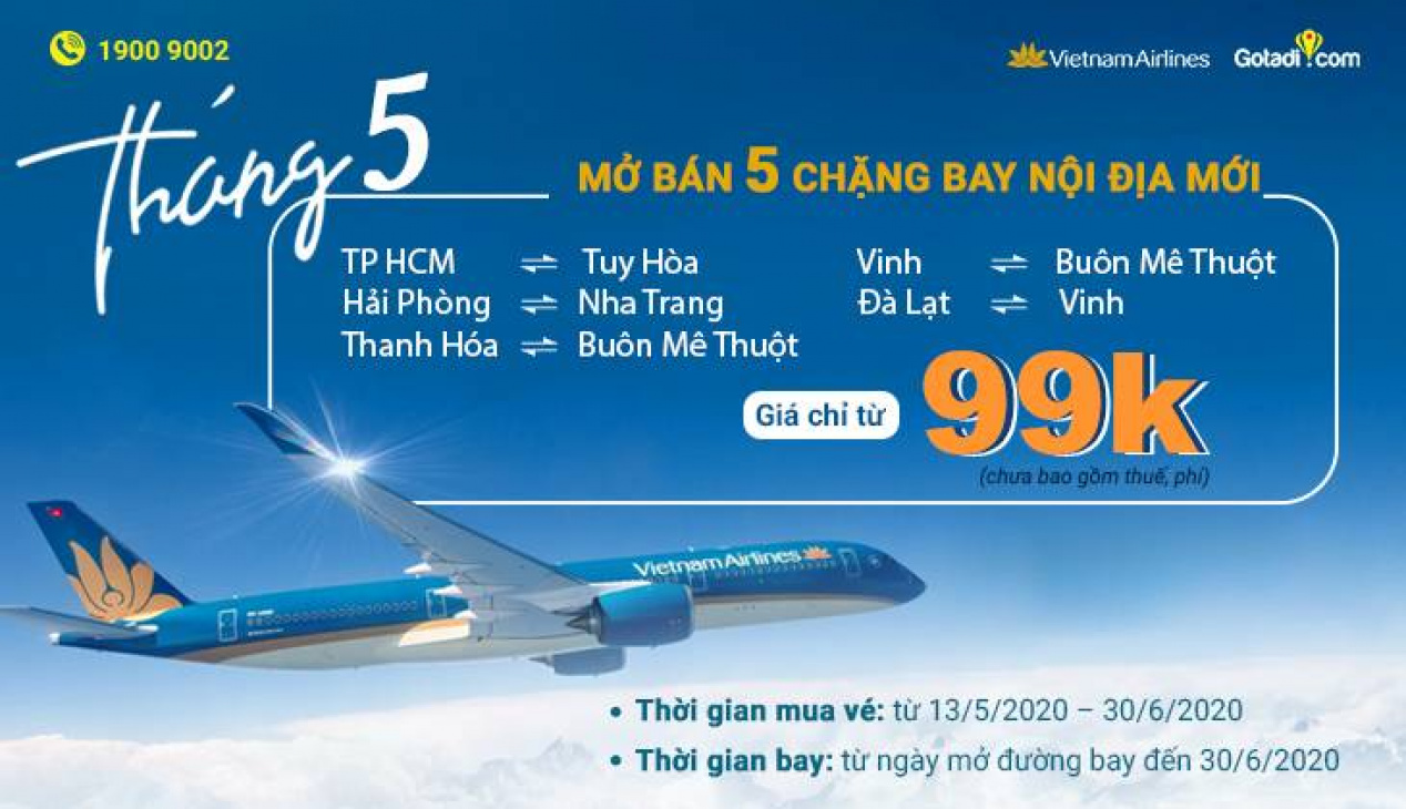 Vietnam Airlines mở bán 5 đường bay nội địa mới trong tháng 5!