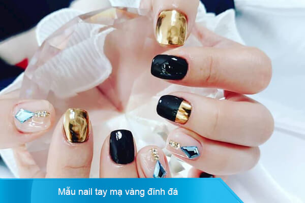 chăm sóc móng, làm đẹp, những mẫu nail màu vàng đính đá đẹp