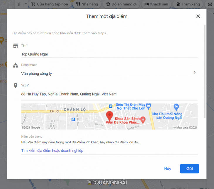 tạo địa điểm và xác minh bản đồ google map tại quảng ngãi