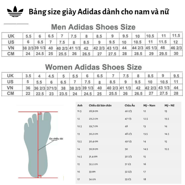 khám phá, trải nghiệm, cách chọn size giày adidas nam nữ – bảng quy đổi size giày