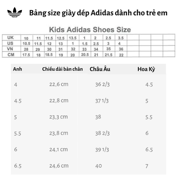 Size giày hotsell adidas us kid