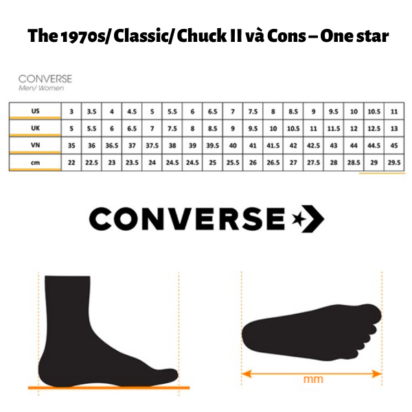 thời trang, bảng size giày converse nam nữ cực chuẩn và cách đo