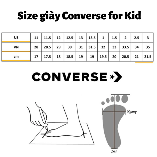 thời trang, bảng size giày converse nam nữ cực chuẩn và cách đo