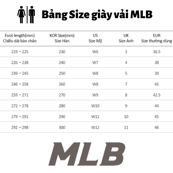 Bảng size giày MLB Hướng dẫn cách chọn size giày chuẩn nhất