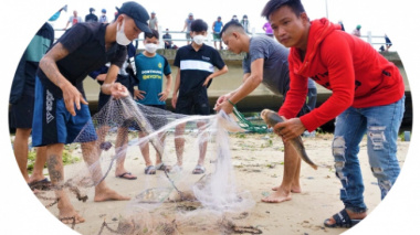After the storm, people in Da Nang go to the sea to catch fish… fresh water, make a lot of money