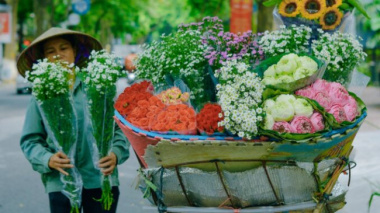 Hanoi is surprisingly beautiful on the flower carts down the street