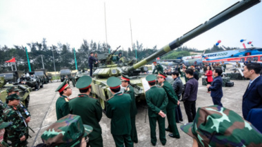 Close-up of modern military weapons at Vietnam International Defense Exhibition 2022