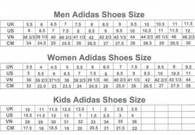 Bảng size giày Adidas chuẩn nhất cho nam, nữ và trẻ em.