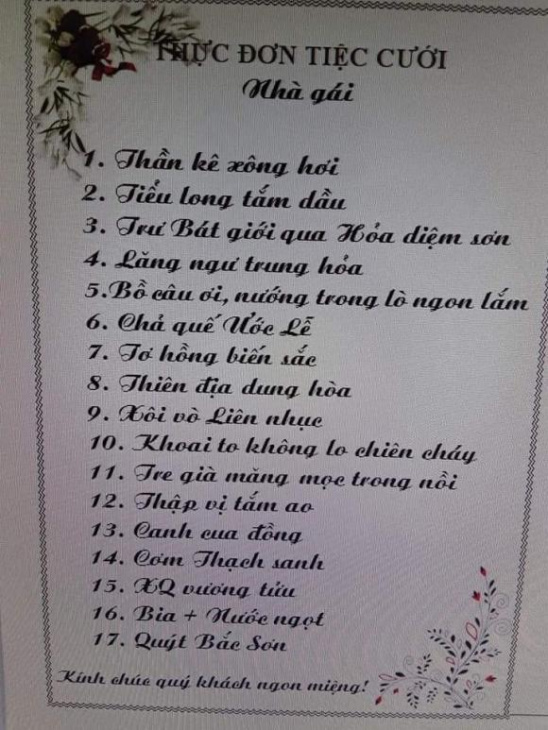 món ngon, thực đơn, mẹo vào bếp, mẹo nấu ăn, ẩm thực, 'độc lạ' với cách đặt tên món ăn trong thực đơn tại một đám cưới