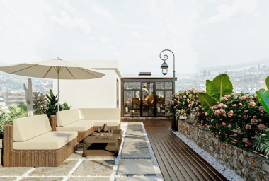 Ấn tượng nội thất nhà phố phong cách Indochine, phòng khách trên sân thượng
