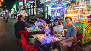 Young people and tourists experience Nguyen Thuong Hien food street