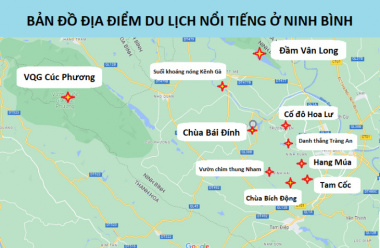 Bản đồ du lịch Ninh Bình 2023 về vị trí các điểm tham quan cụ thể