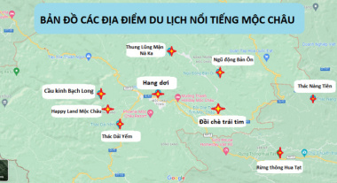 Bản đồ du lịch Mộc Châu về vị trí các điểm tham quan, ăn uống