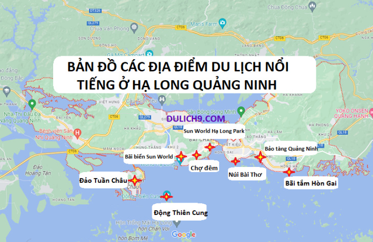 Bản đồ du lịch Quảng Ninh về vị trí các điểm tham quan nổi tiếng