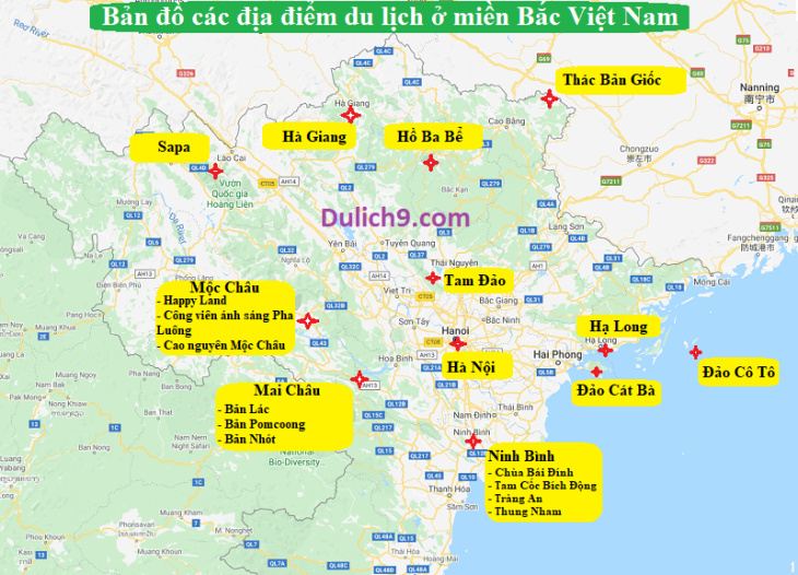 Bản đồ du lịch miền Bắc Việt Nam bằng hình ảnh mới nhất