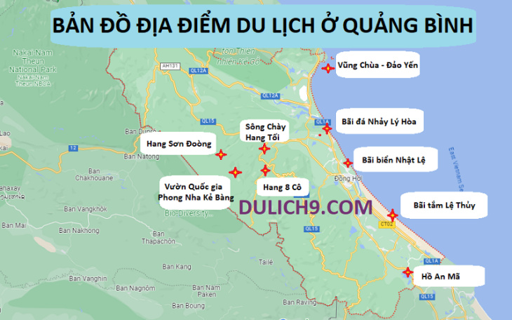 Bản đồ du lịch Quảng Bình về vị trí các địa điểm ăn chơi