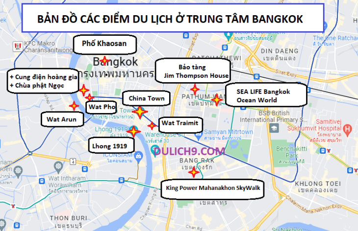 Bản đồ du lịch Bangkok Thái Lan cực dễ hiểu bằng hình ảnh