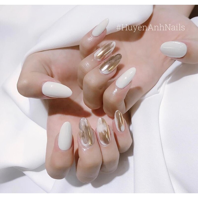 nail đẹp, top 20+ mẫu nail màu trắng gạo đẹp và sáng tay