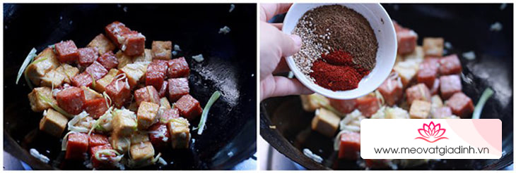 công thức nấu ăn, đậu hũ, thịt heo, thịt heo hộp, thịt hộp, cách làm đậu hũ xóc thịt heo hộp