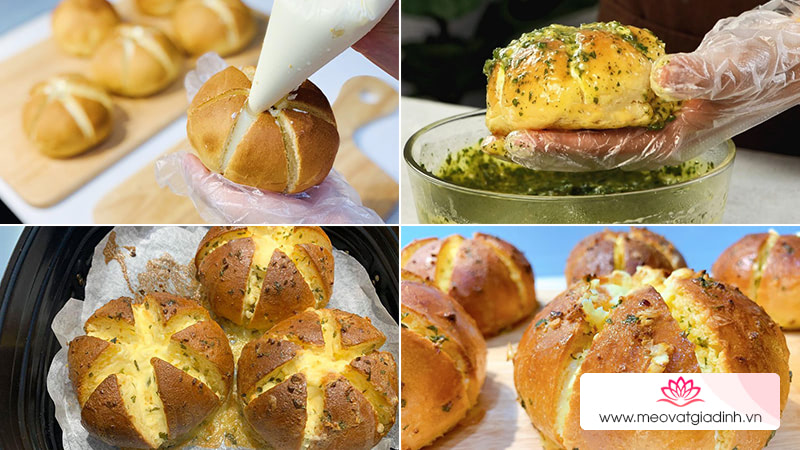 bánh mì bơ tỏi phô mai, các món bánh, công thức nấu ăn, cách làm món bánh mì bơ tỏi phô mai bằng nồi chiên không dầu tại nhà