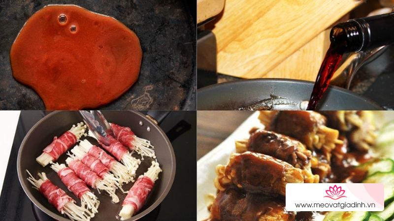 công thức nấu ăn, nấm kim châm, sốt cà chua, thịt bò, cách làm thịt bò cuộn nấm kim châm sốt cà chua hấp dẫn