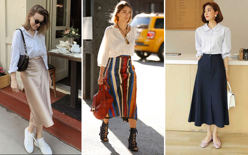 Cách Phối Đồ Với Chân Váy Dài Qua Gối Cân Mọi Outfit Mà Vẫn Rất Trendy -  Alongwalker