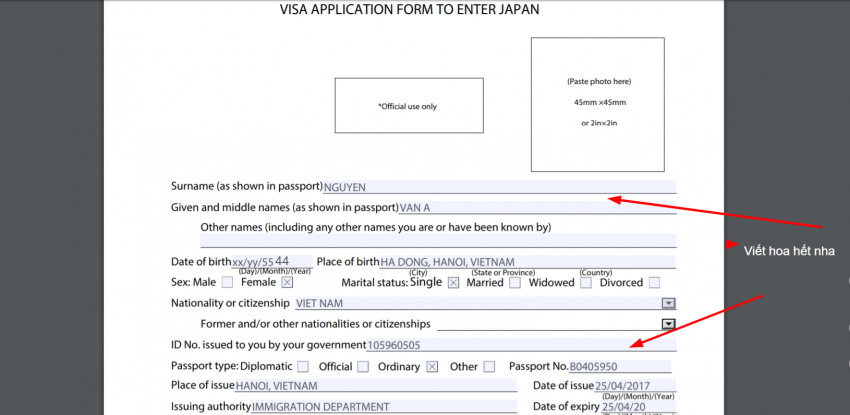 cách điền đơn xin visa nhật bản